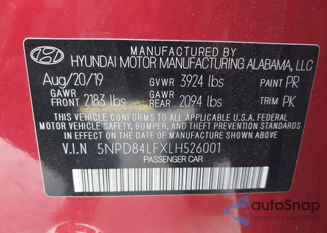 2020 Hyundai Elantra Sel из США, поврежденный, VIN 5NPD84LFXLH526001